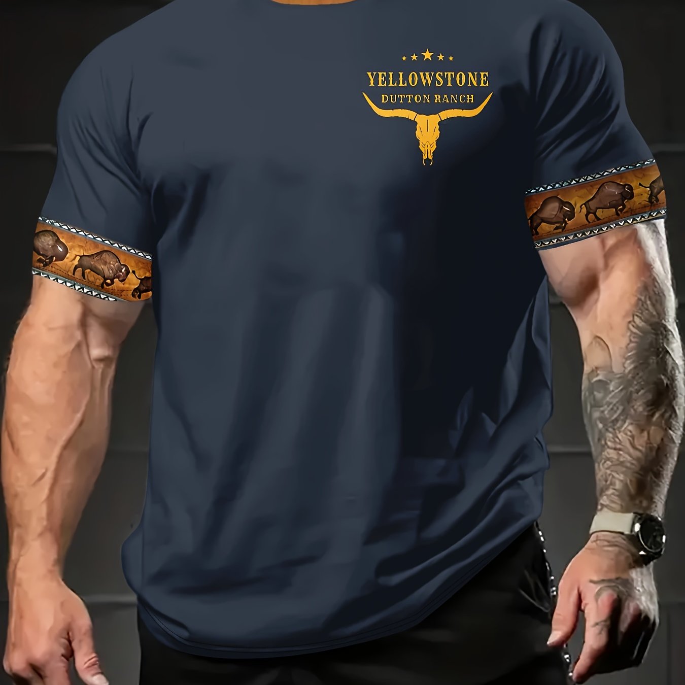 Camiseta de manga corta de cuello redondo casual para hombre con impresión digital, 100% poliéster, ajuste regular para todas las estaciones