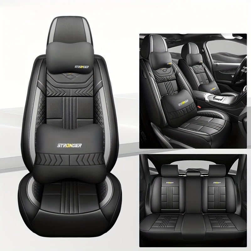Universal PU Leather Car Seat Cover for Five-Seater Vehicles Full Coverage