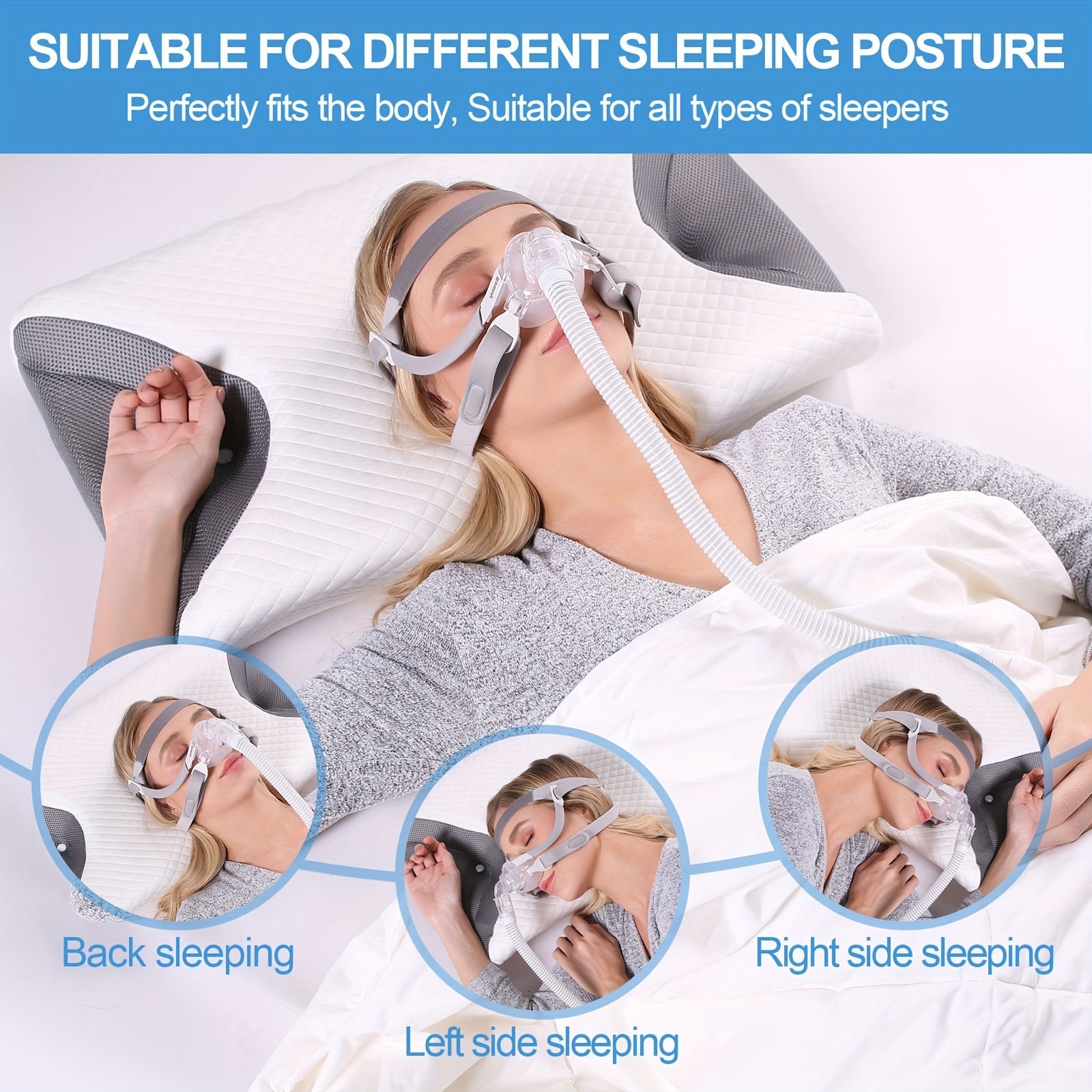 Almohada de espuma viscoelástica para durmientes de lado, almohada cervical para apnea del sueño y uso con CPAP