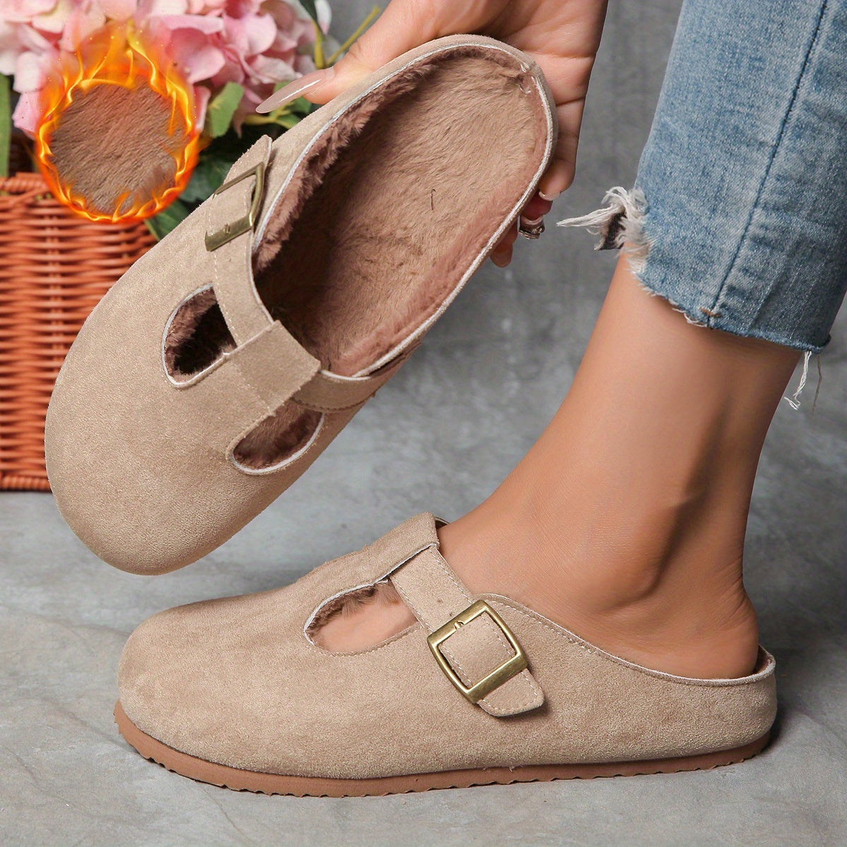 Women's Slip-On Mules with Thick Cushioned Sole Soft Breathable Fabric