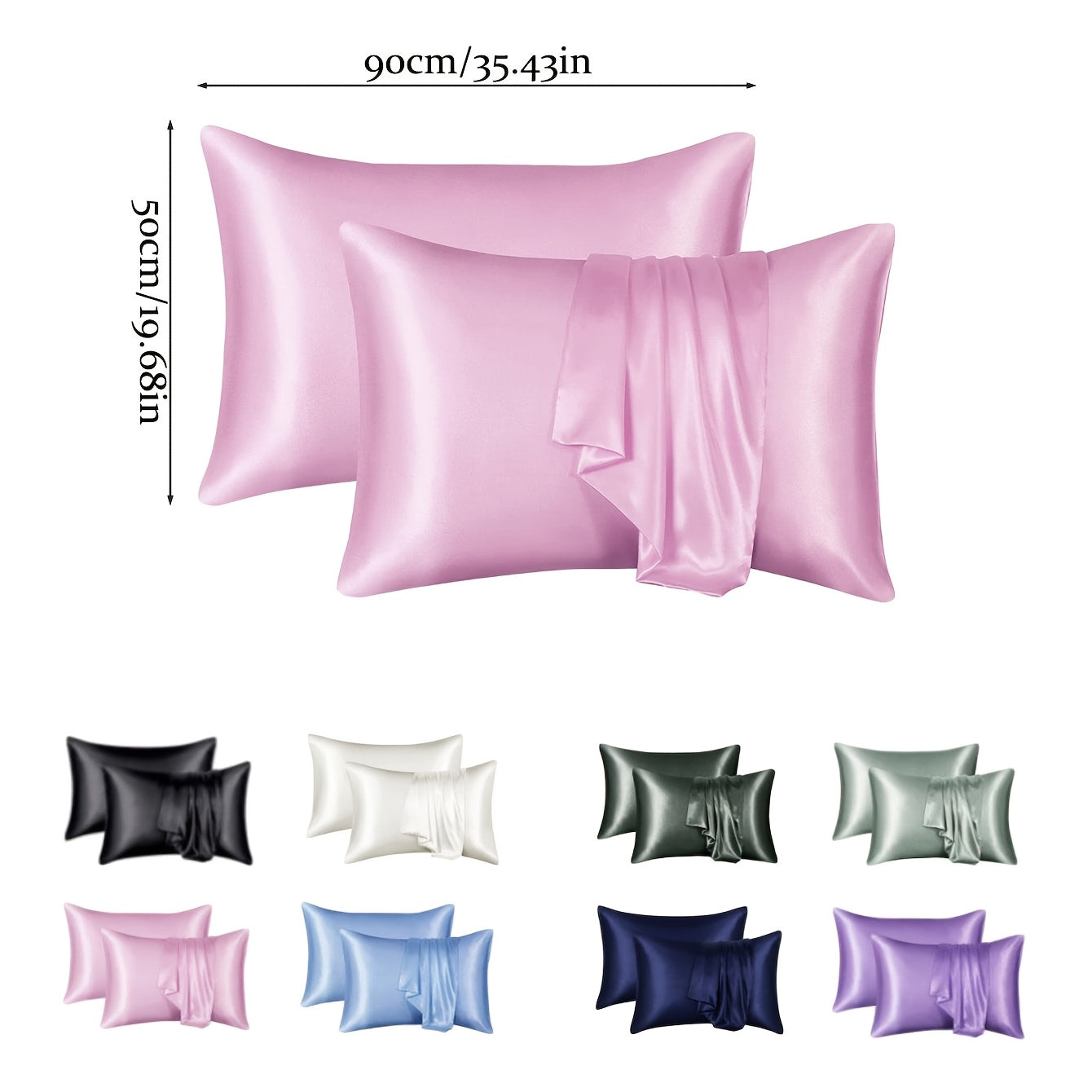 Juego de 2 fundas de almohada satinadas hipoalergénicas de poliéster con cierre de sobre 200gsm
