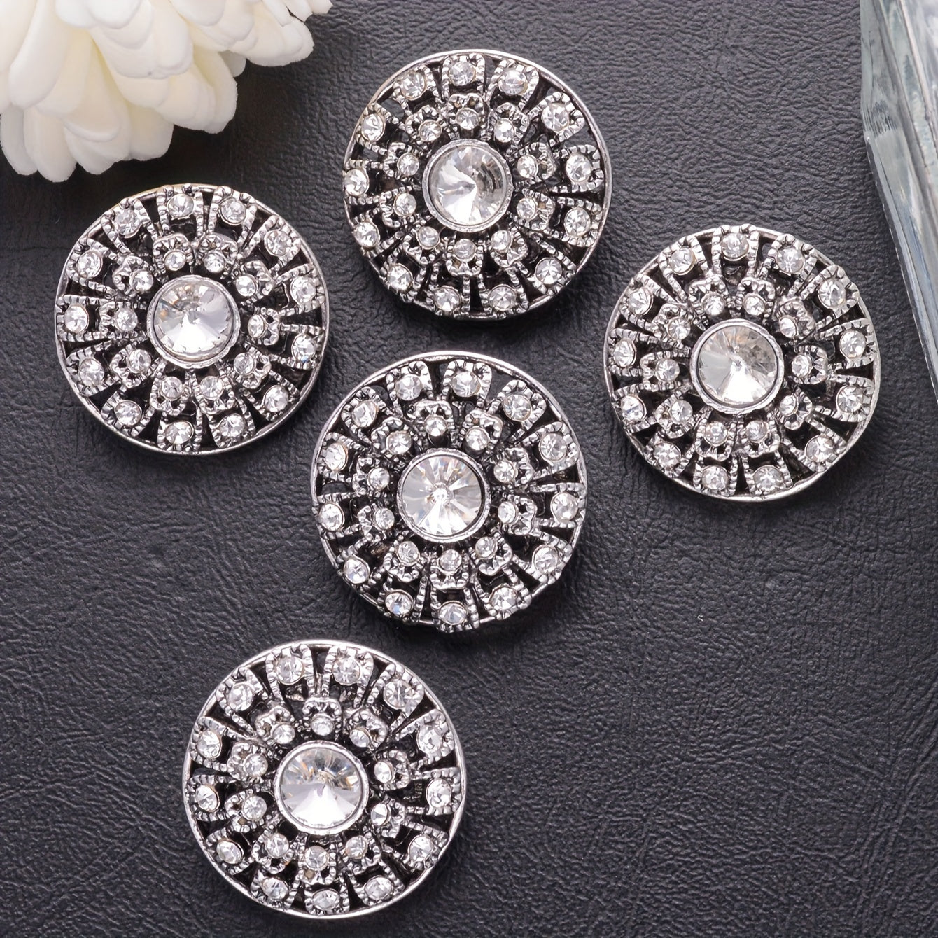 Set of 5 Vintage Round Rhinestone Buttons for Sweaters, Blazers, Coats