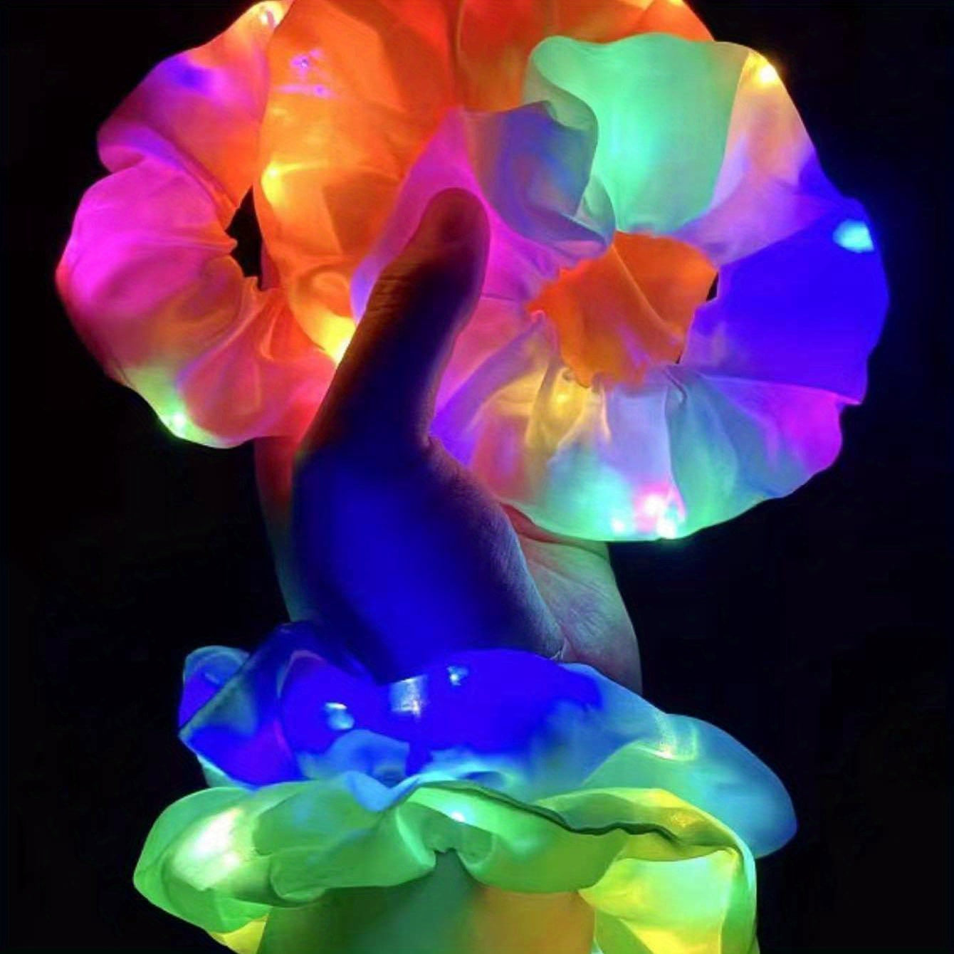 Set of 6 Neon LED Hair Scrunchies in Various Colors Light Up Hair Ties for Women at Parties and Festivals