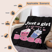 Anime Boba Milk Tea Fleece Blanket for Girls Soft Plush Flannel Bed Chair Throw