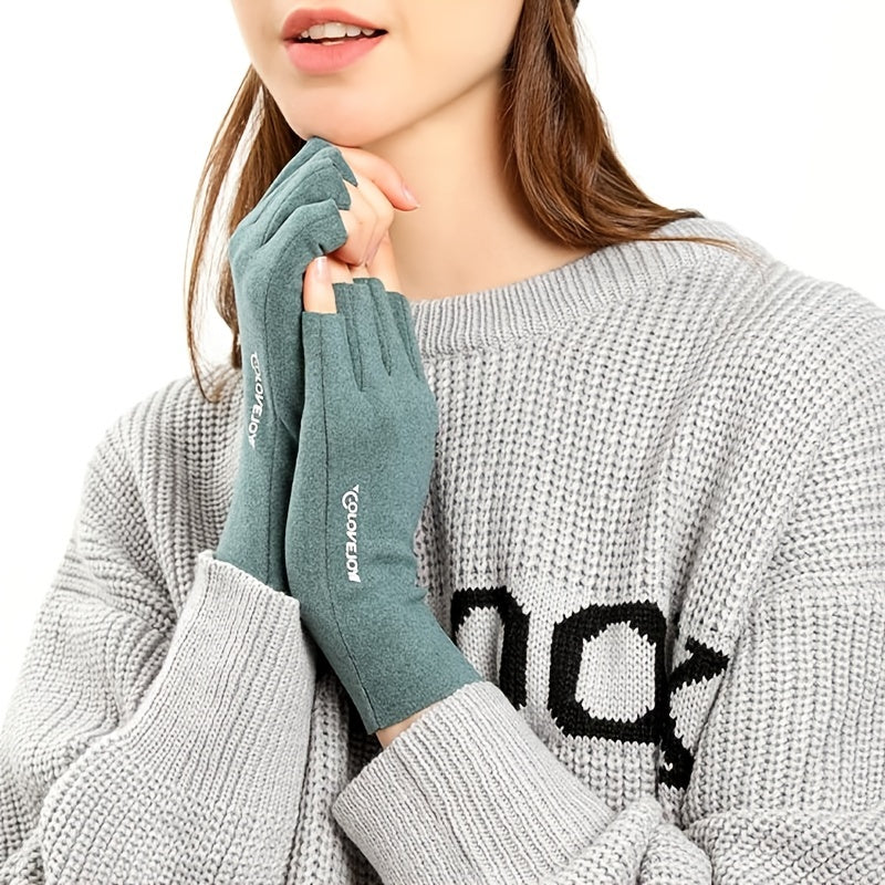 Long Velvet Fingerless Gloves Windproof Warm Touch Screen Compatible