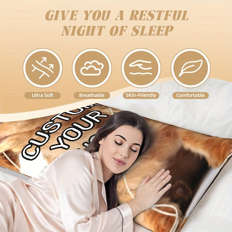 Pet Memorial Pillowcase Double-Sided Photo Hug Pillow Cover Soft Plush 50.8x137.16 cm