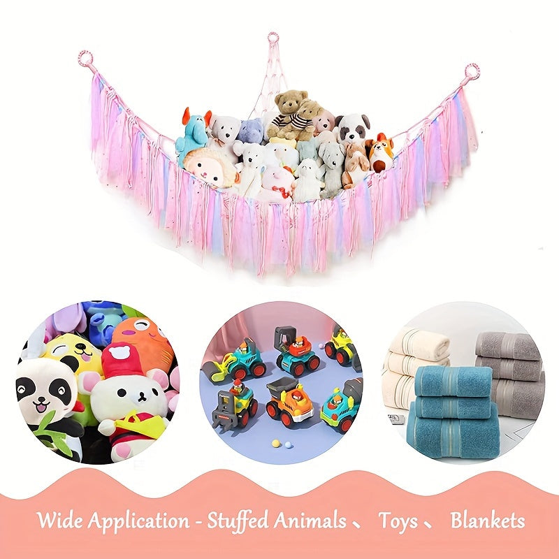 Хранение для висячих мягких игрушек, выбирайте между сеткой или гамаком. Идеально подходит для хранения мягких игрушек в спальнях, игровых комнатах или гостиных. Также доступна макраме-сетка для подвешивания в углах для стильного декора.