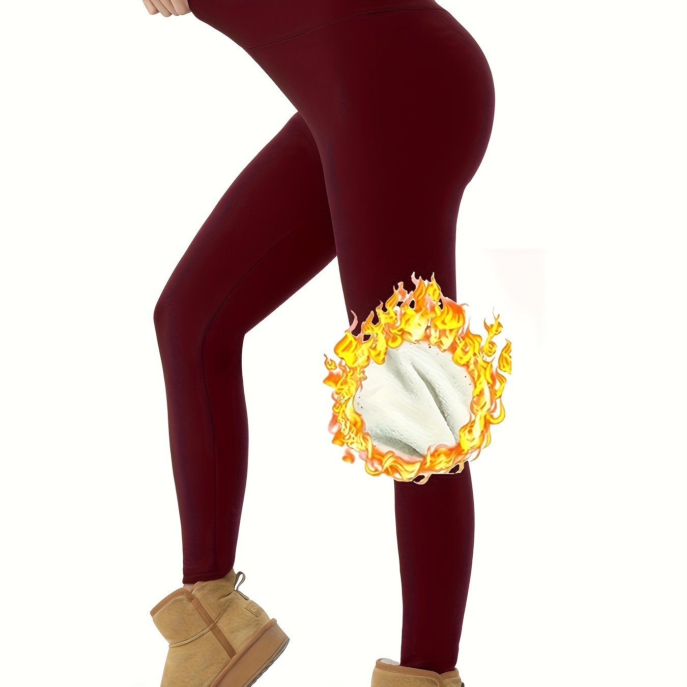 Women's High-Waist Thermal Leggings Knit Fabric Solid Color Fall Winter