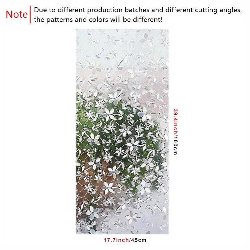 Floral Pattern Frosted PVC Window Film 9mil Static Cling Privacy Cover for Doors