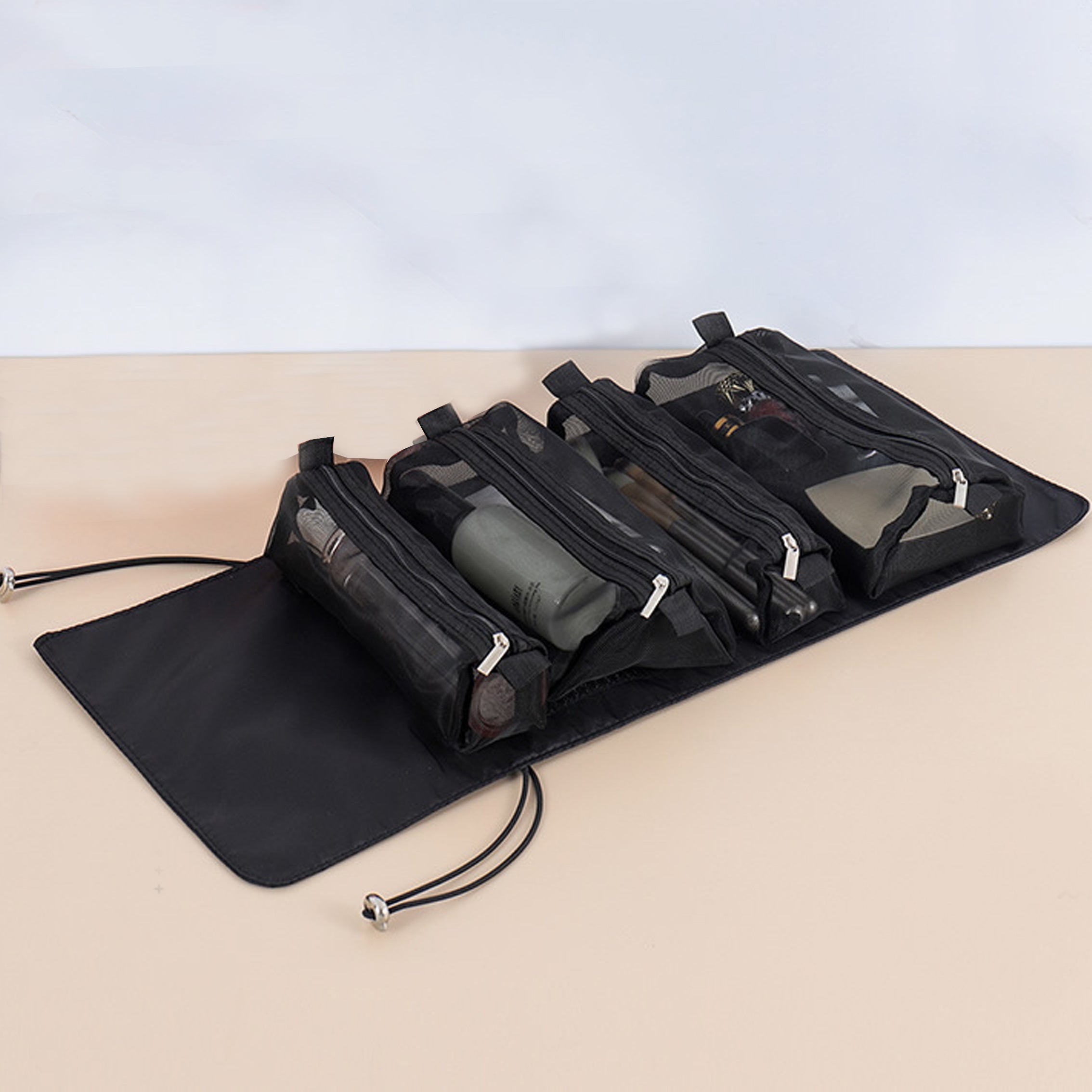 Large Capacity Waterproof Cosmetic Bag with Mesh, Foldable, Washable and Lightweight