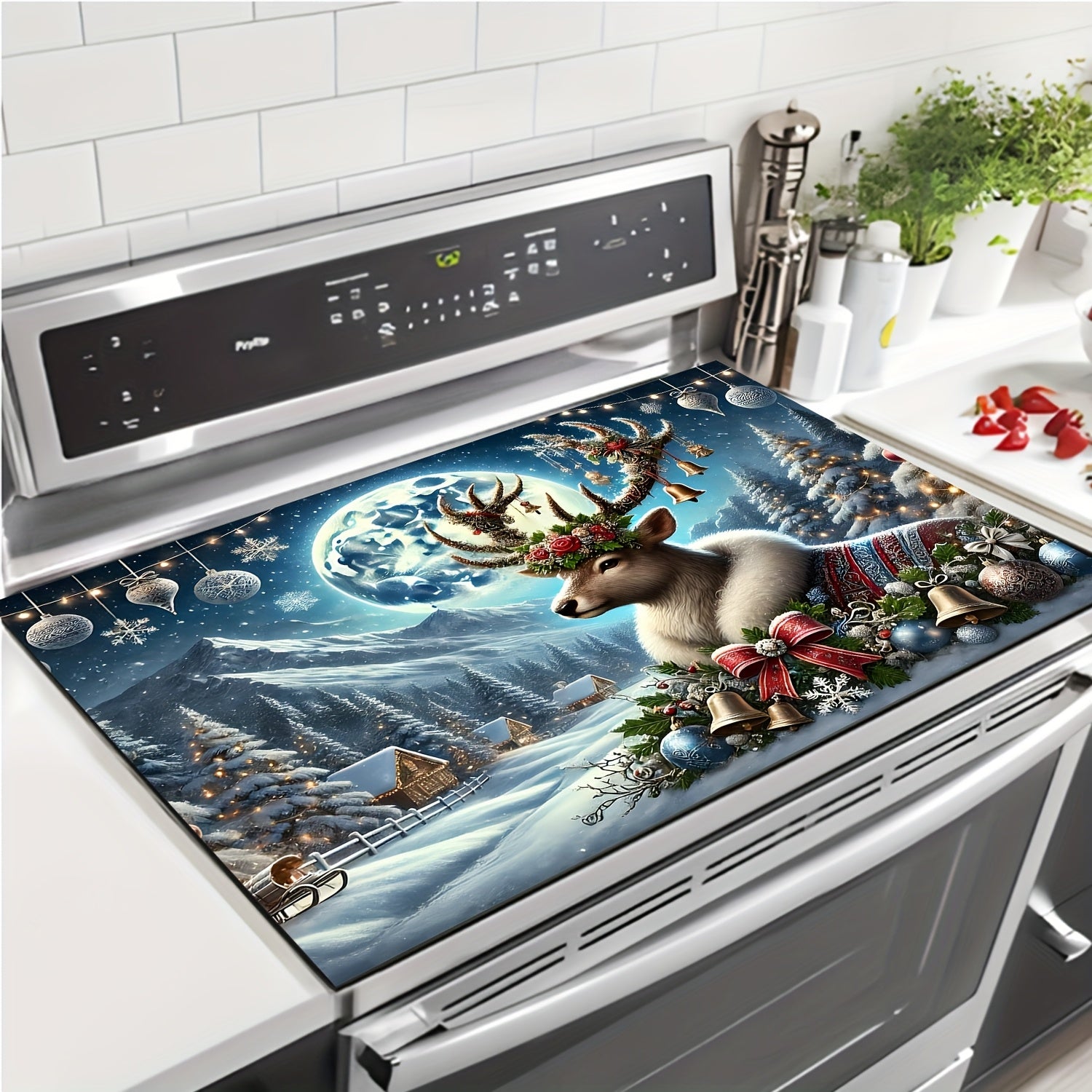 Festive Christmas Deer Stove Top Protector Waterproof Non-Slip Heat Resistant