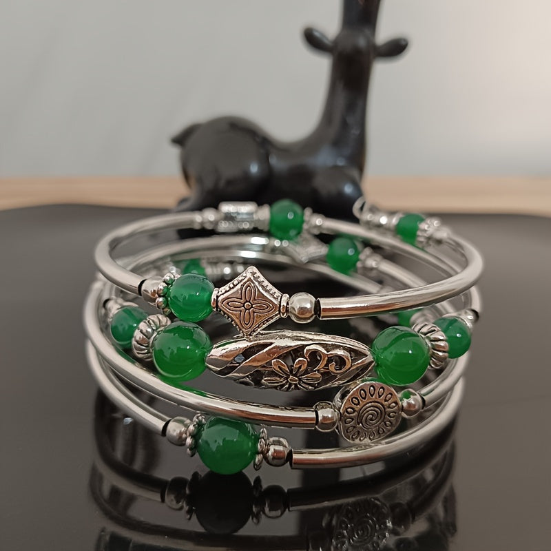 Bohemian Style Multi-Layered Crystal Bracelet with Turquoise Tiger's Eye Stones