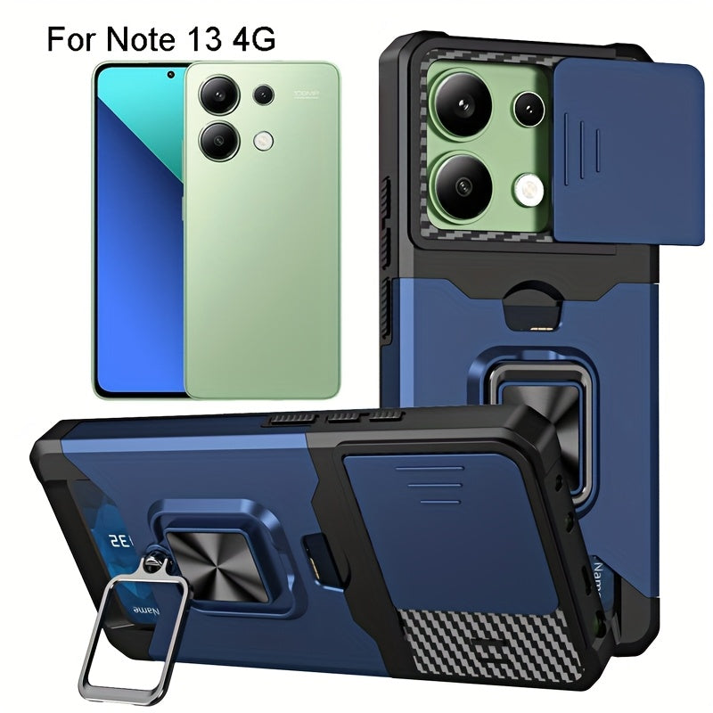 Heavy-Duty Shockproof Phone Case with Metal Stand and Card Slot for Redmi Note 13 Pro Plus 12 Pro 11 Pro