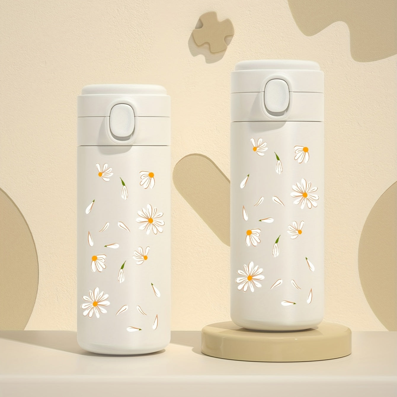 Daisy Pattern Vacuum Flask 350ml Stainless Steel Leakproof Thermal Bottle