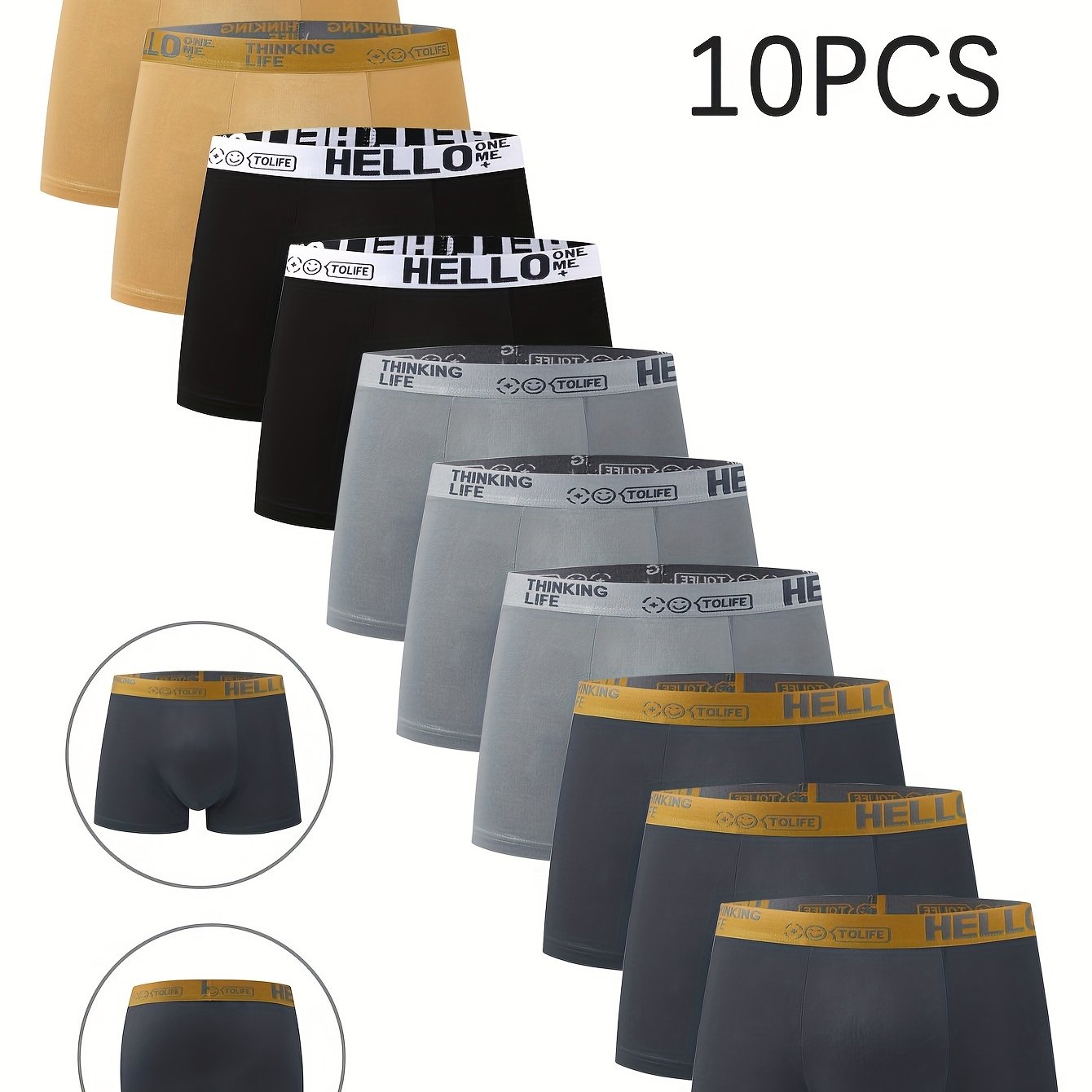 10pcs Men's Boxer Briefs Breathable Quick-Drying Polyester Spandex Shorts