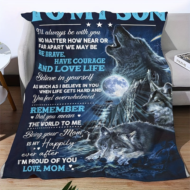 Kids Wolf Printed Flannel Blanket for Snuggling and Camping