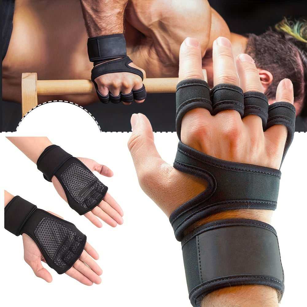 Half Finger Gym Gloves with Adjustable Wrist Support for Weightlifting and Pull-Ups