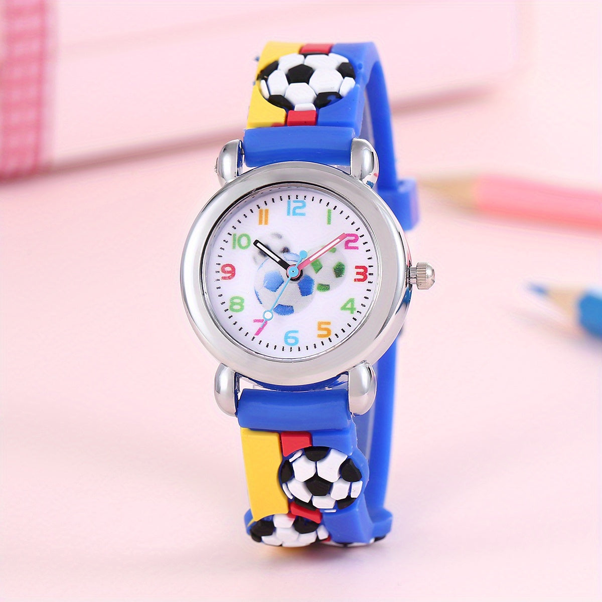 Children's Cartoon Football Watch for Kids, Silicone Strap, Non-Waterproof, Battery Powered