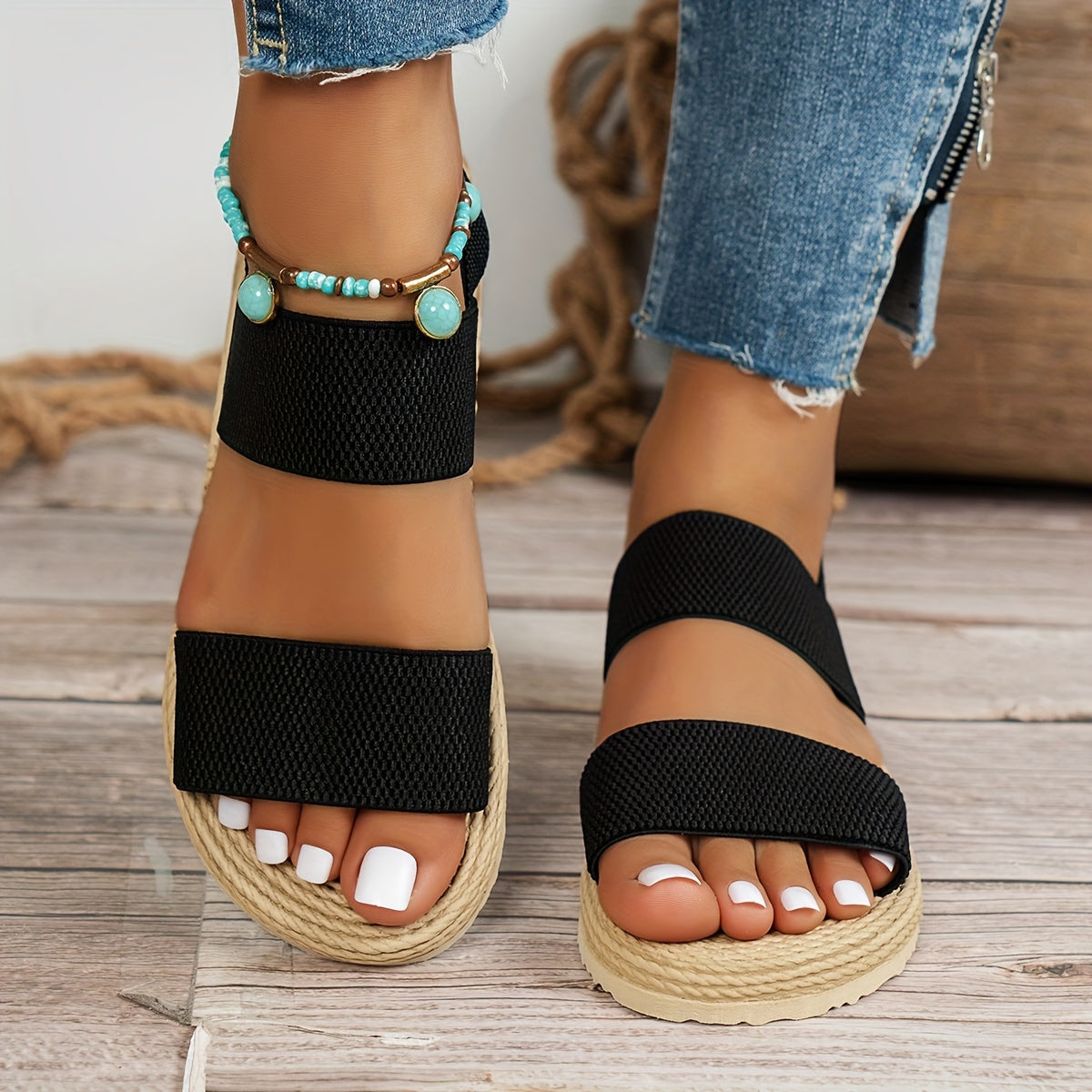 Women's Black Slip-On Sandals with Heel Strap for Indoor and Outdoor Use