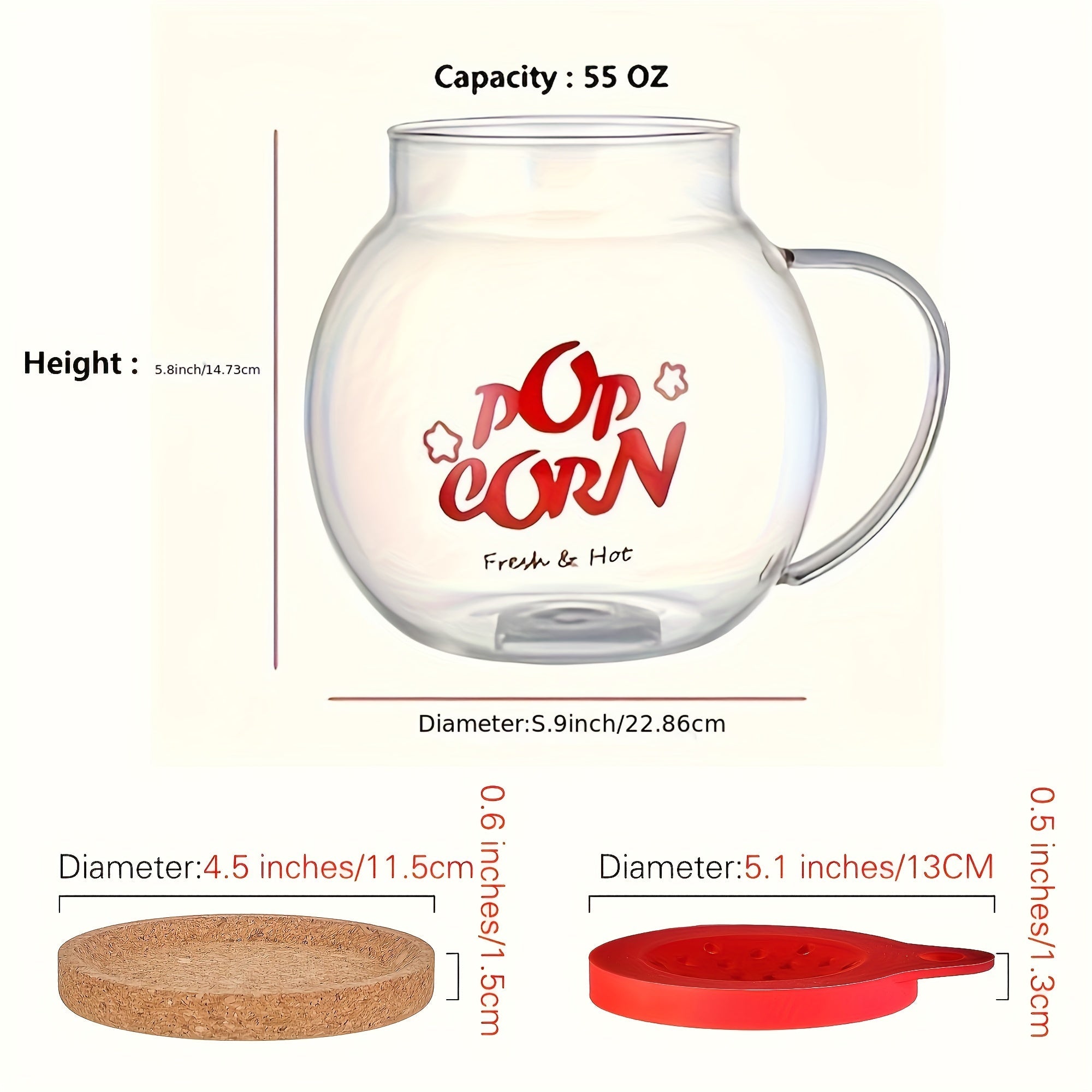 Glass Microwave Popcorn Popper with Silicone Lid and Cork Coaster