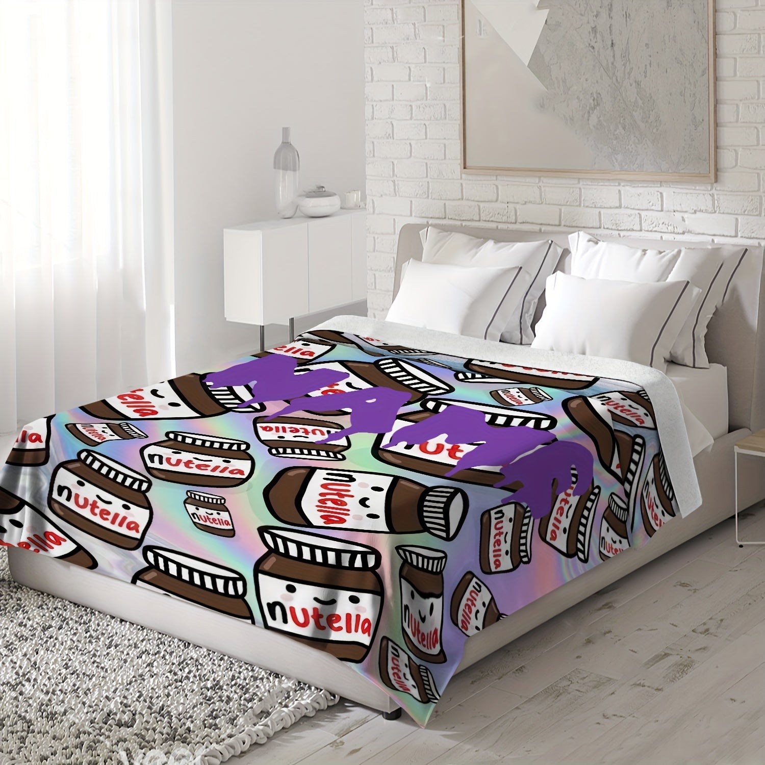 Custom Cartoon Nutella Pattern Flannel Fleece Blanket for Bed Couch Camping