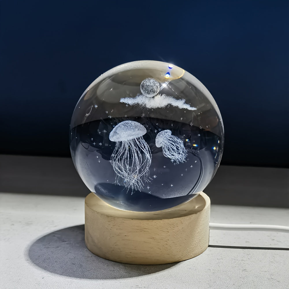 3D Jellyfish Crystal Ball Night Light LED Desk Lamp Creative Gift for Girlfriend Wife Classmate