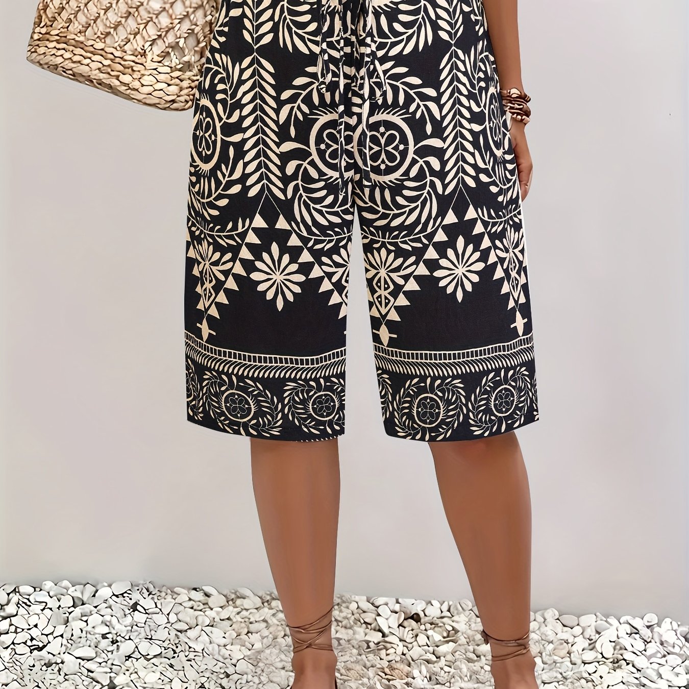 Брюки для женщин больших размеров повседневные средней длины с геометрическим принтом, дышащие, легкие