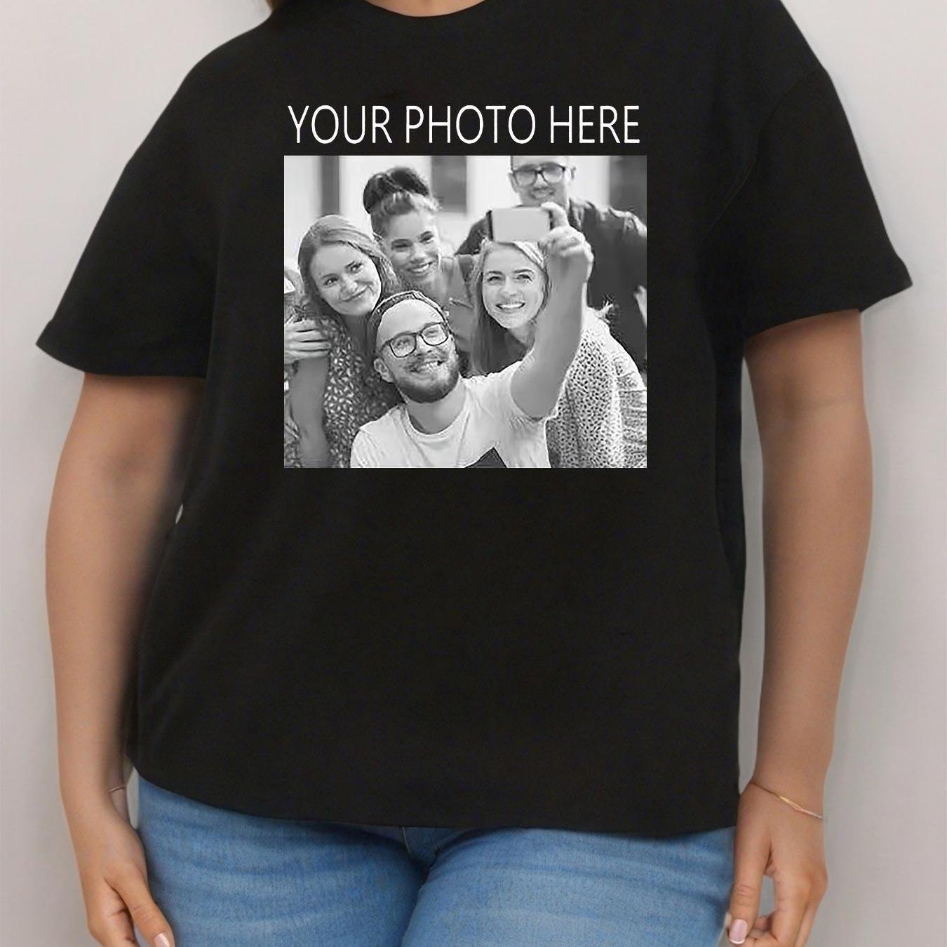 Plus Size Women's Cotton T-Shirt Short Sleeve Custom Photo Black Casual Top