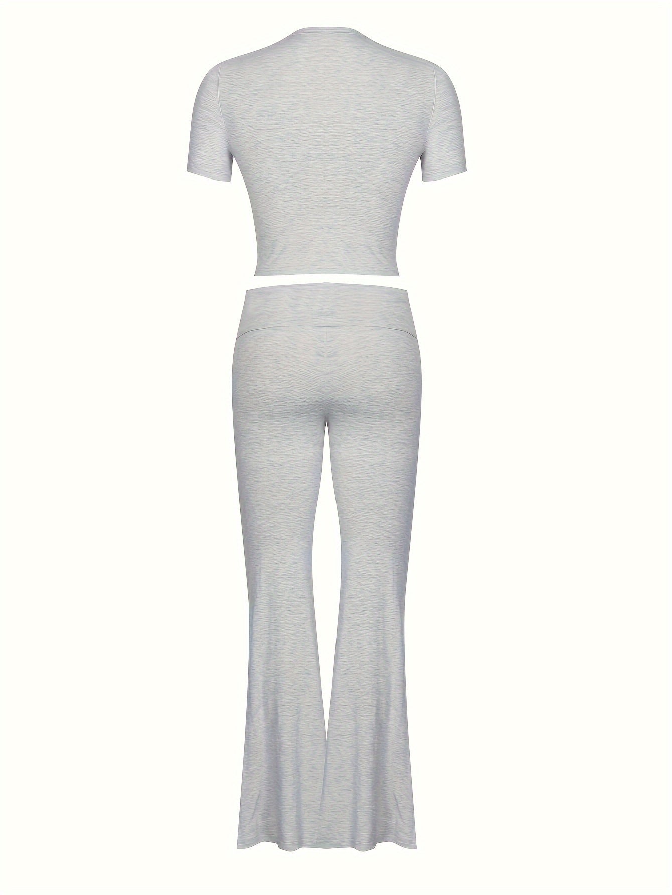 Women's Lounge Set 3-Piece Crop Top Flared Pants Solid Color Knit Modal Comfortable Casual