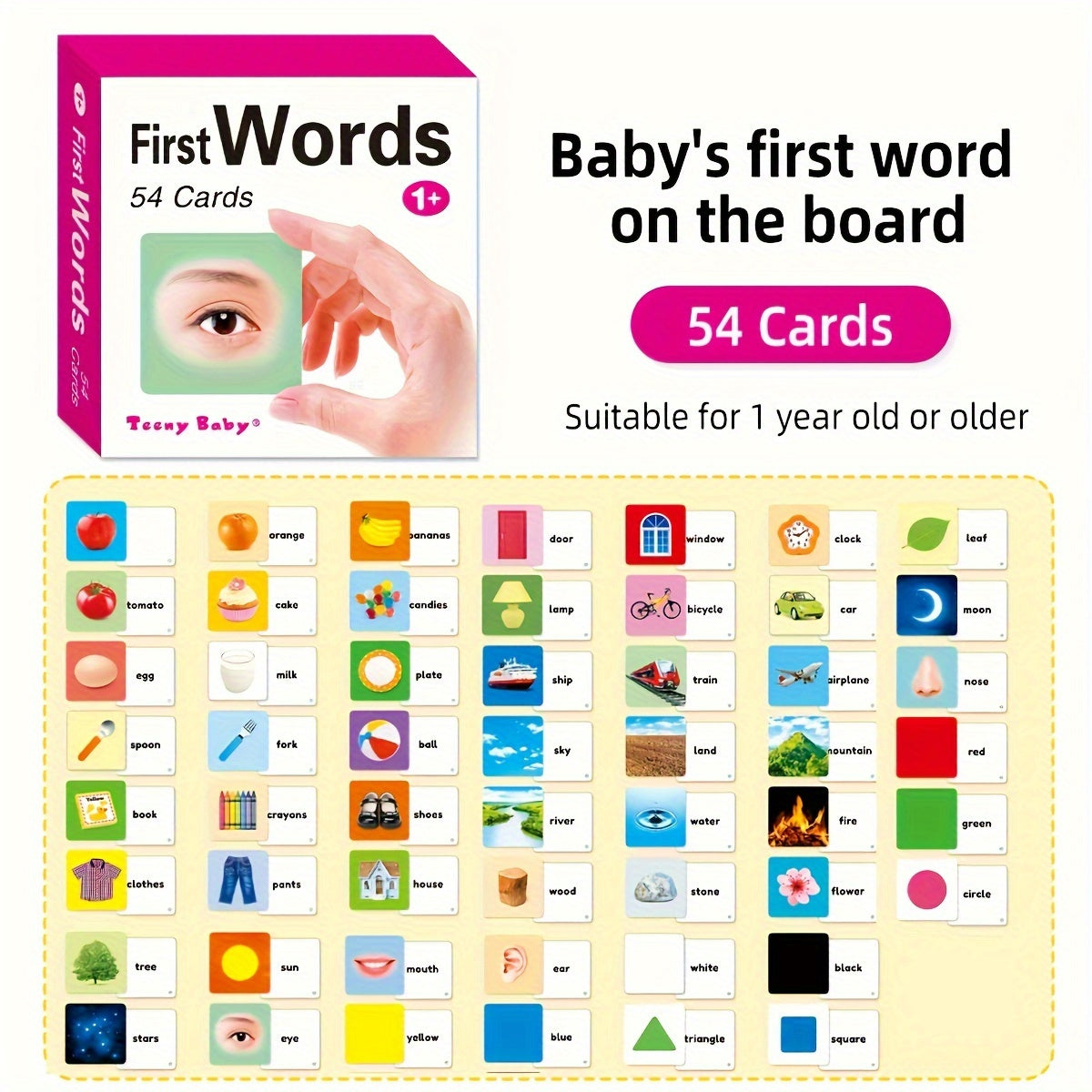 Children's Learning Cards Set of 54 Object Image and Word Cards for Kids Ages 4+