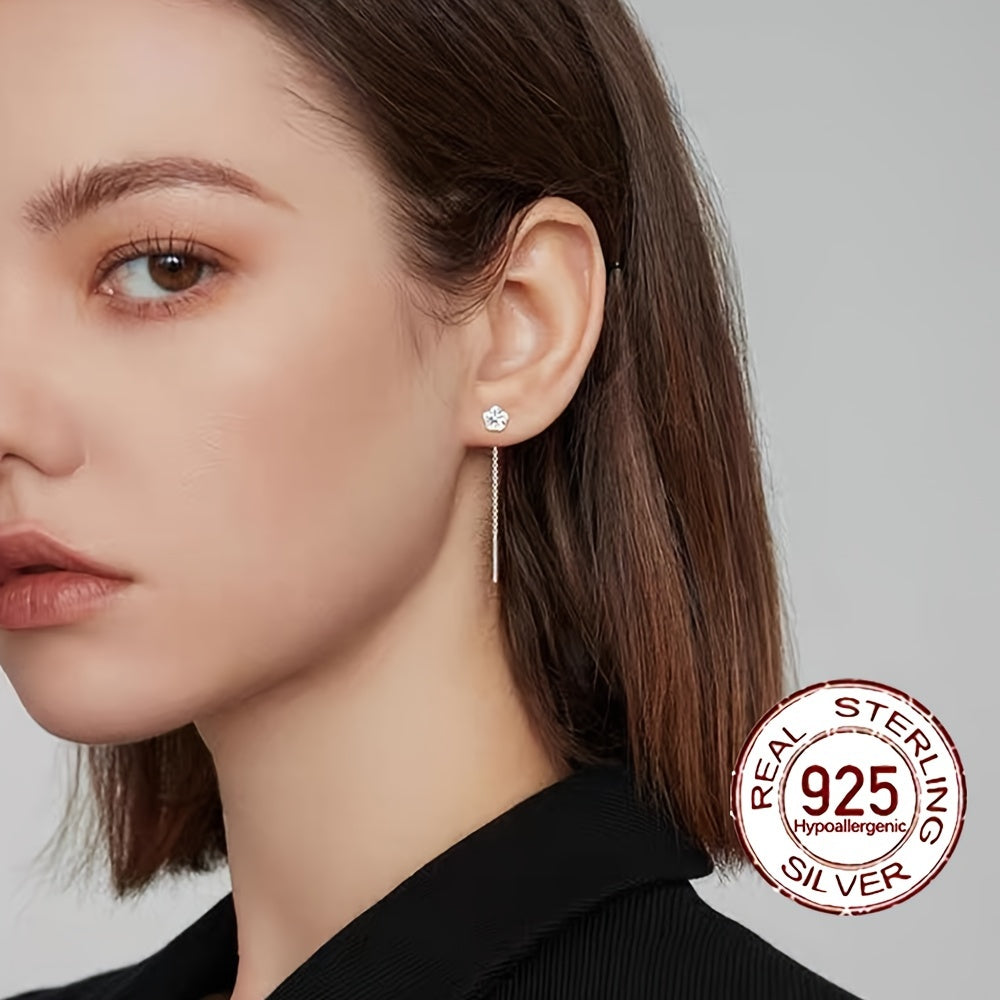 Sterling Silver Hypoallergenic Cube Earrings with Zirconia Dangle Chain Design