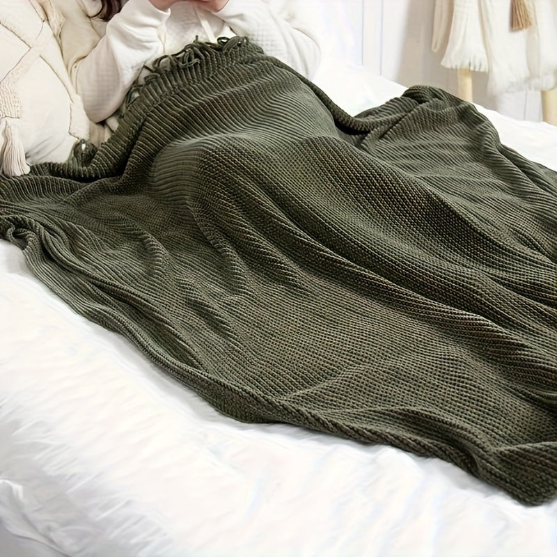 Manta de punto chenilla con flecos para sofá, cama, silla, todas las estaciones