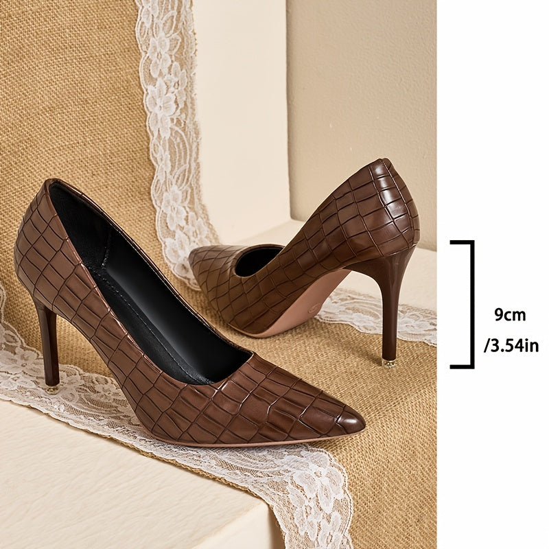 Women's Pointed Toe Pumps Brown Breathable Stiletto High Heels