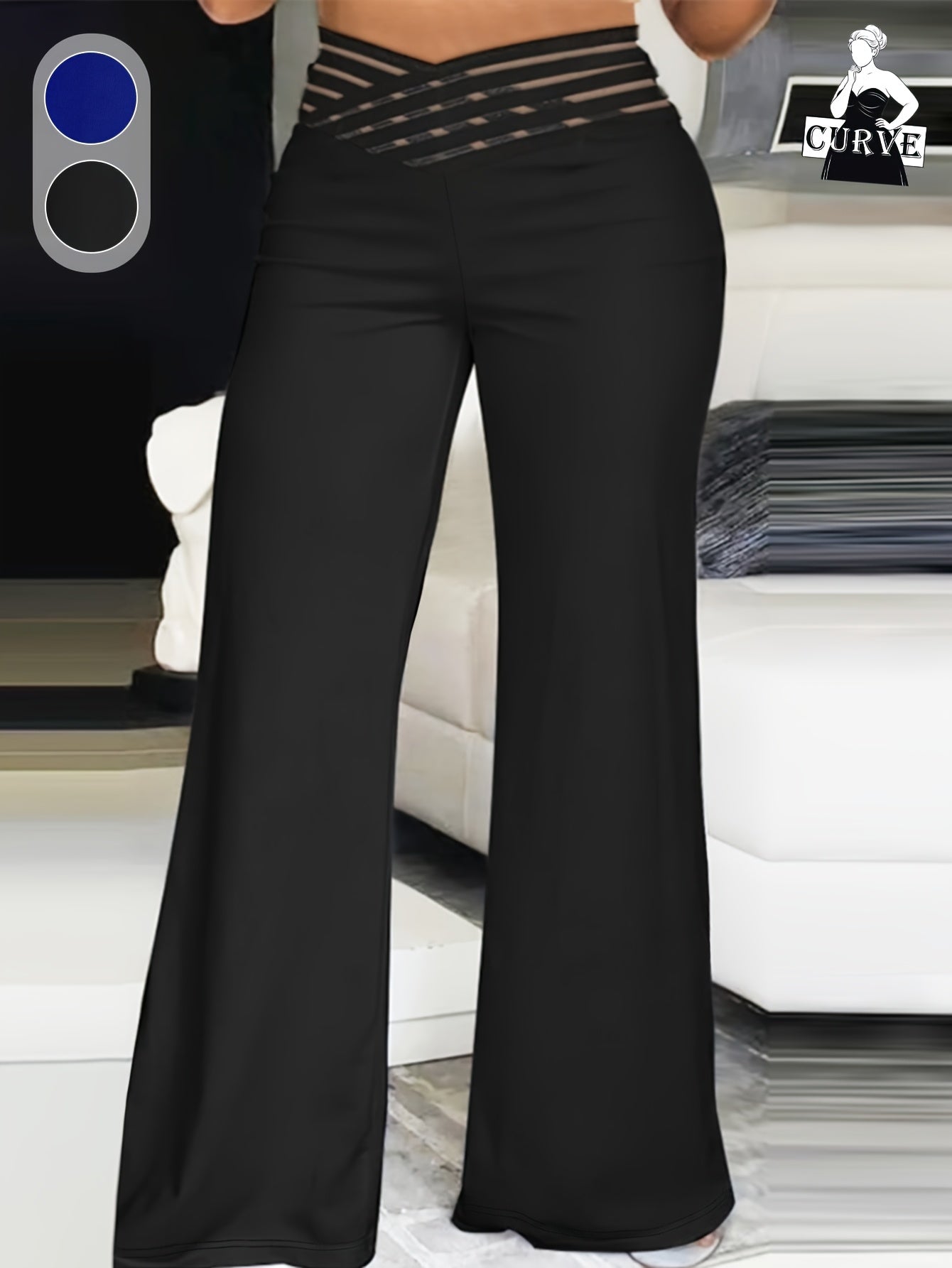 Pantalones de mujer de talla grande en negro con cintura en V para primavera y otoño cómodos