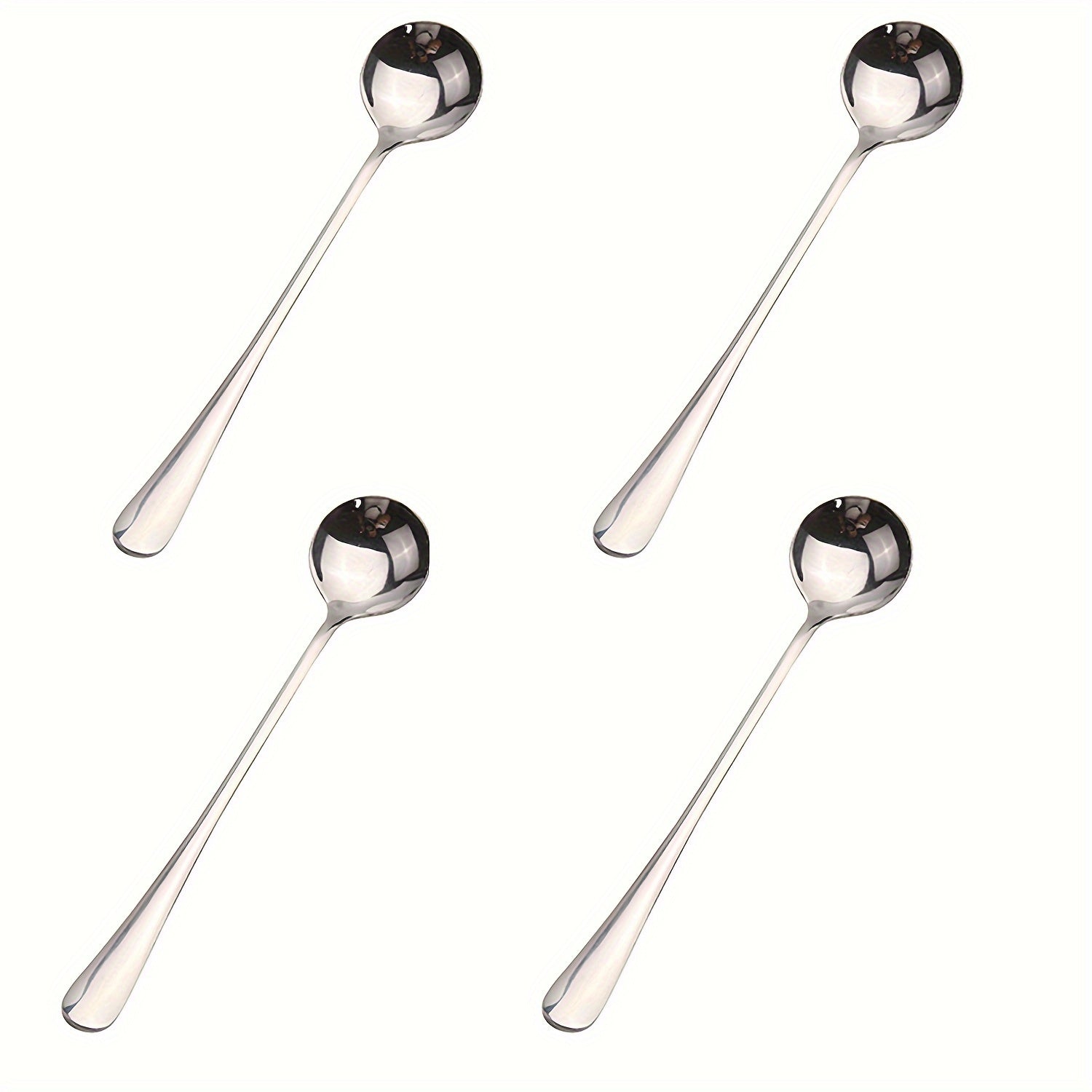 Set of 4 Stainless Steel Long Handle Spoons for Coffee, Ice Cream, Desserts