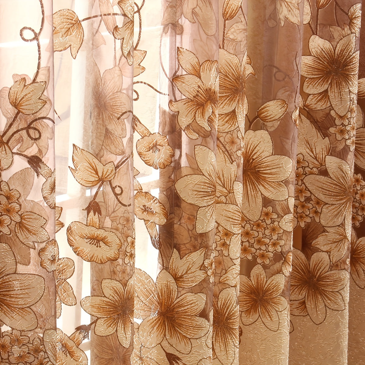 Sheer Curtain with Flower Pattern Pastoral Morning Glory Single Layer Rod Pocket for Living Room Bedroom