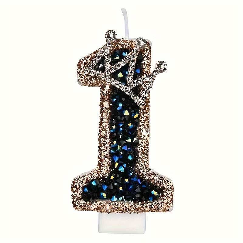 Large Birthday Cake Candles with Crown Metallic Powder Sparkling Number Candles for Kids and Weddings