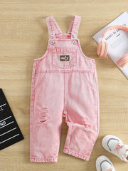 Baby Girl Denim Overalls with Alphabet Pattern Ripped Details Cotton Blend Spring Fall