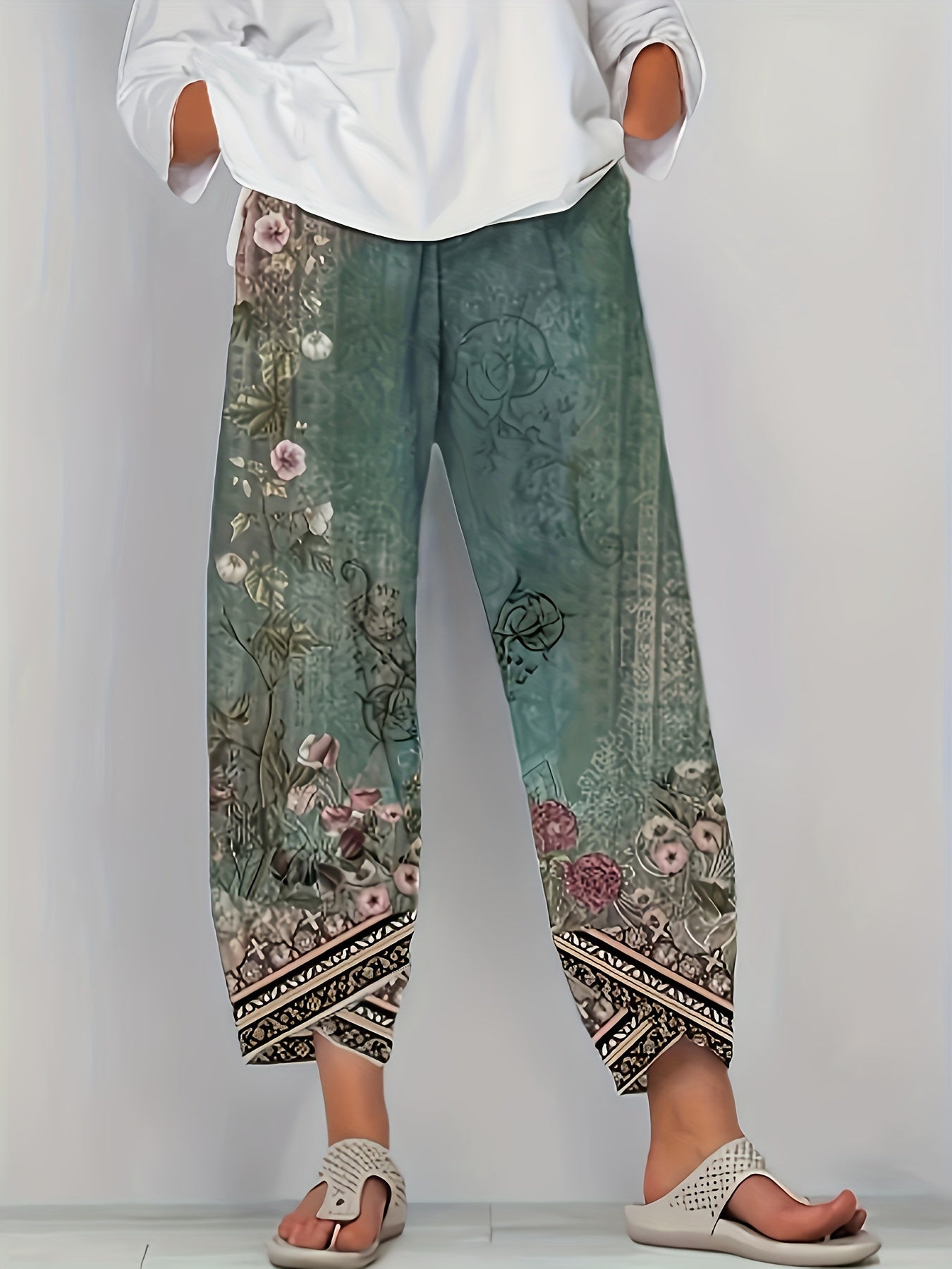 Plus Size Women's Elegant Long Pants Fashionable Wide Leg Trousers