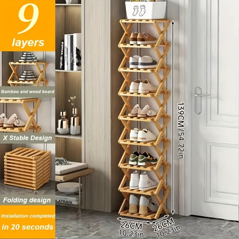 Bamboo Folding Shoe Rack for Small Apartments Multi-Layer Storage