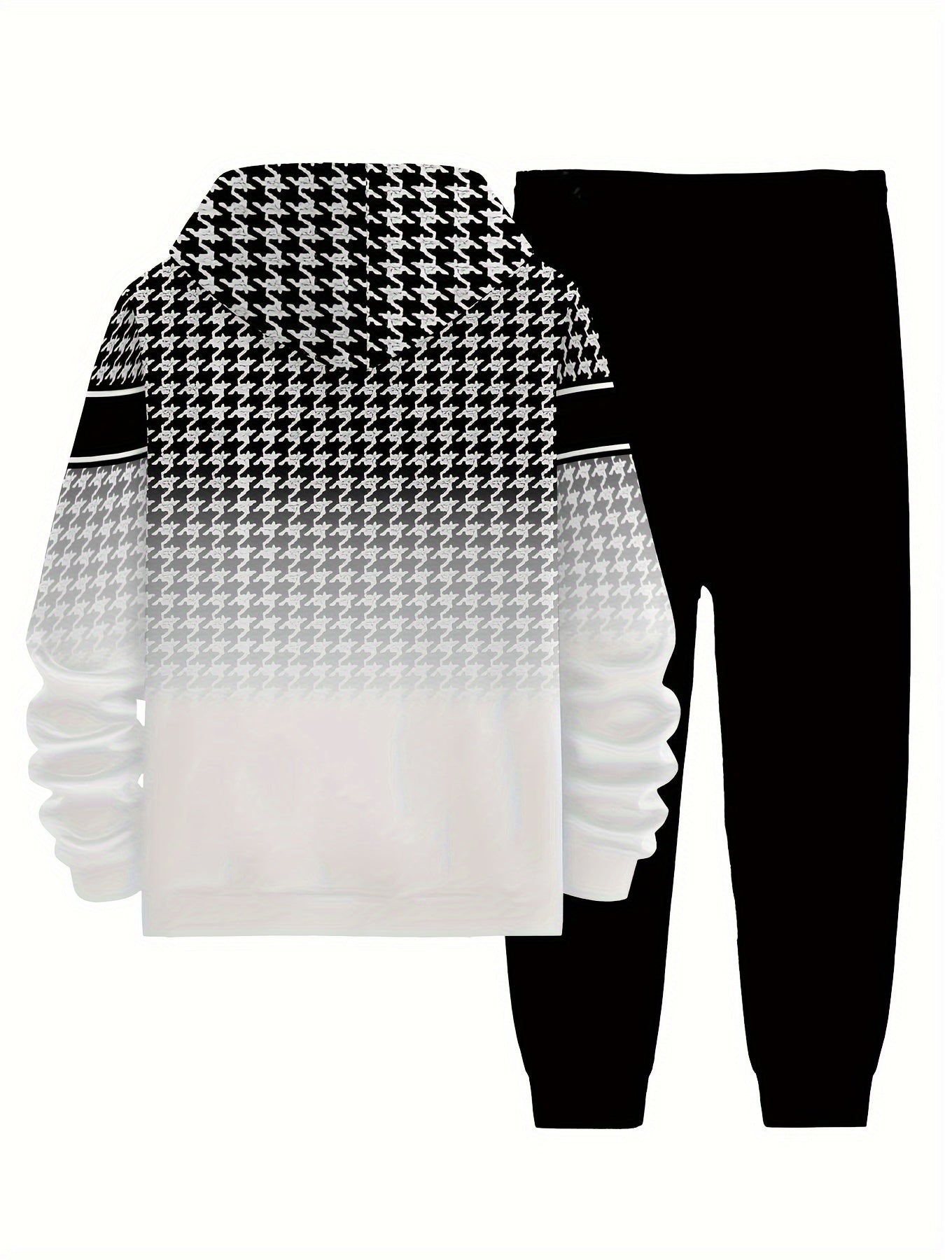 Plus Size Men Hoodie and Pants Set Gingham Plaid King Letter Print Spring Fall