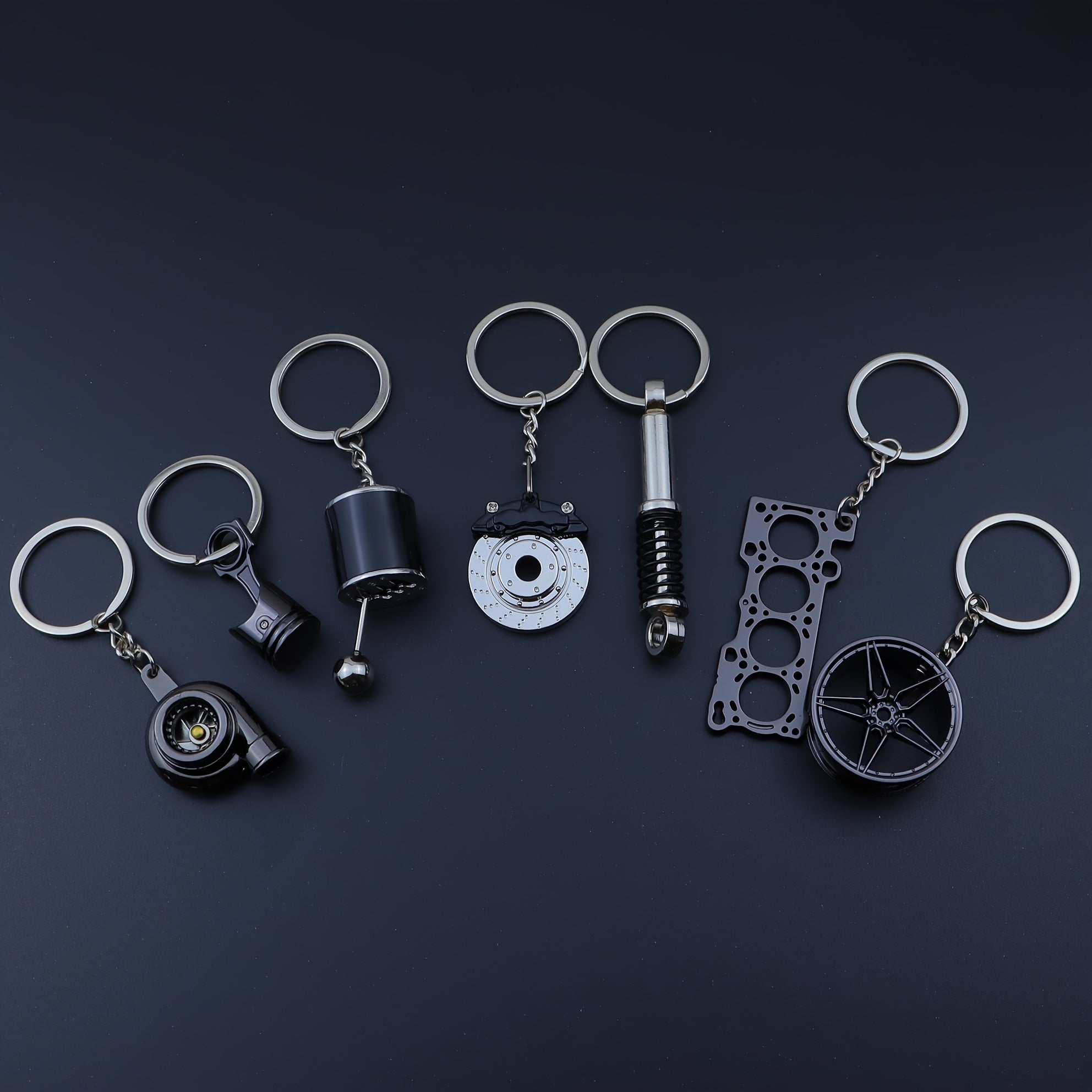 Car Modification Keychains Set Zinc Alloy Black 7-Piece Auto Accessories