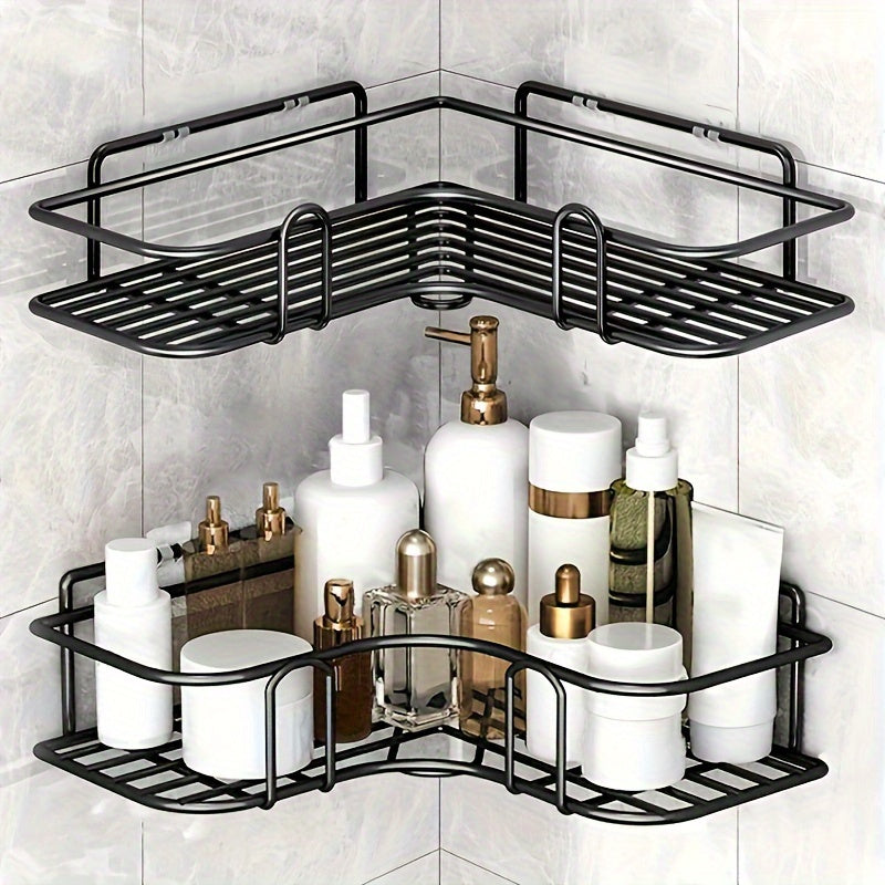 Triangle-Shaped Iron Wall Shelf for Bathroom Kitchen Bedroom Storage with Hollow Details