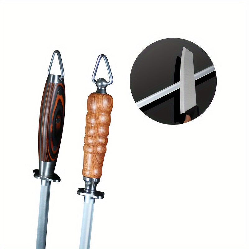 Manual Stainless Steel Knife Sharpener with Fine Grit Rod and Segmented Fixation