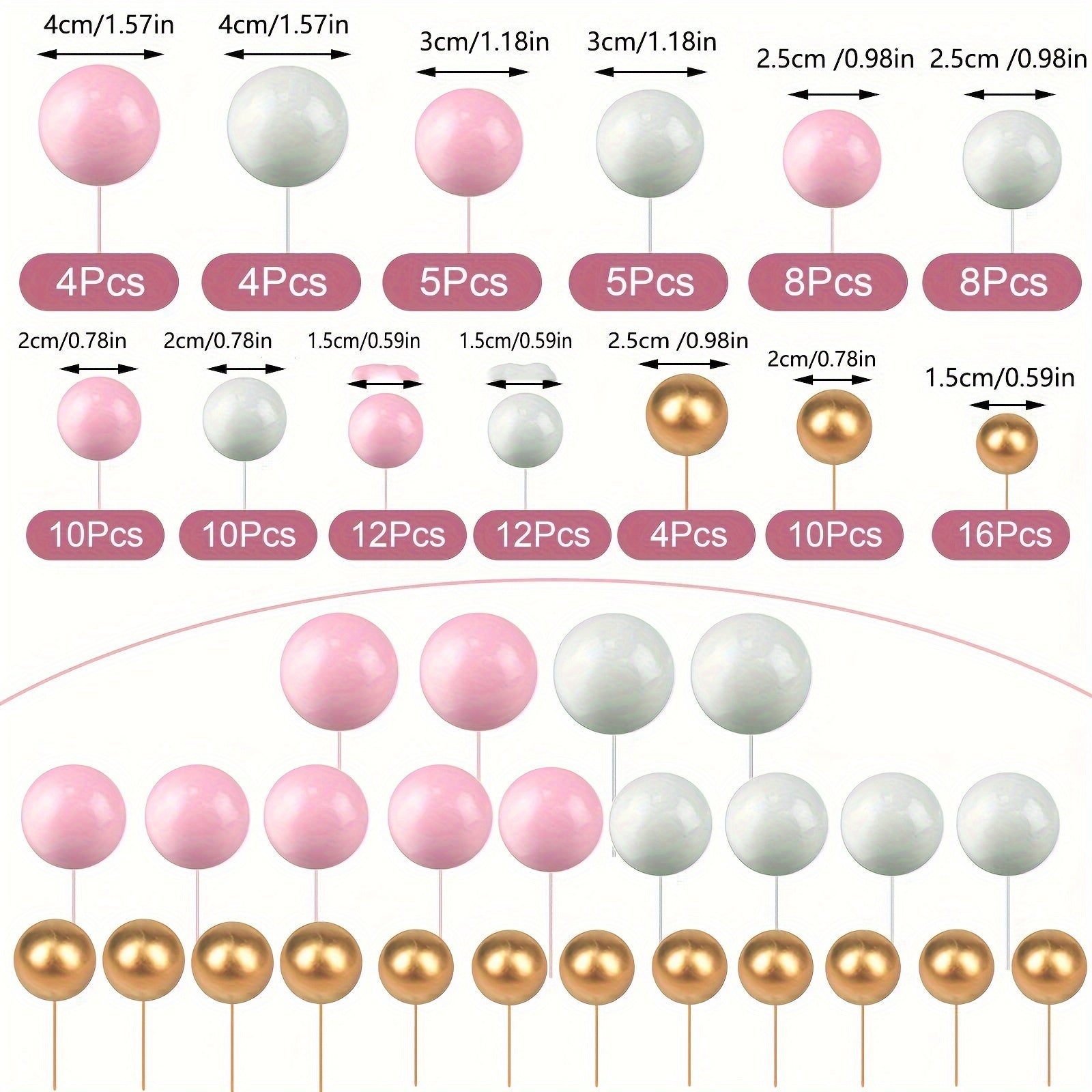 Taqdimotlar va tug'ilgan kunlar uchun 5 o'lchamdagi rang-barang ko'pikli to'p shirinliklar uchun toppers