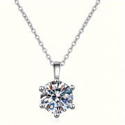 Women’s Moissanite Pendant Necklace 2 Carat Classic Six-Claw Elegant Chain
