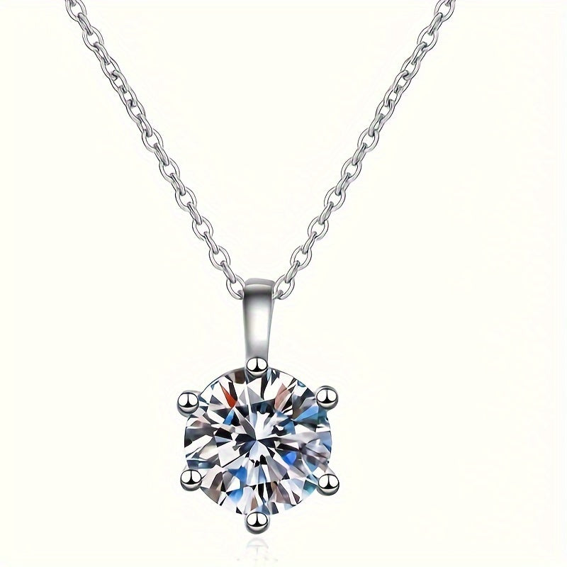 Women’s Moissanite Pendant Necklace 2 Carat Classic Six-Claw Elegant Chain