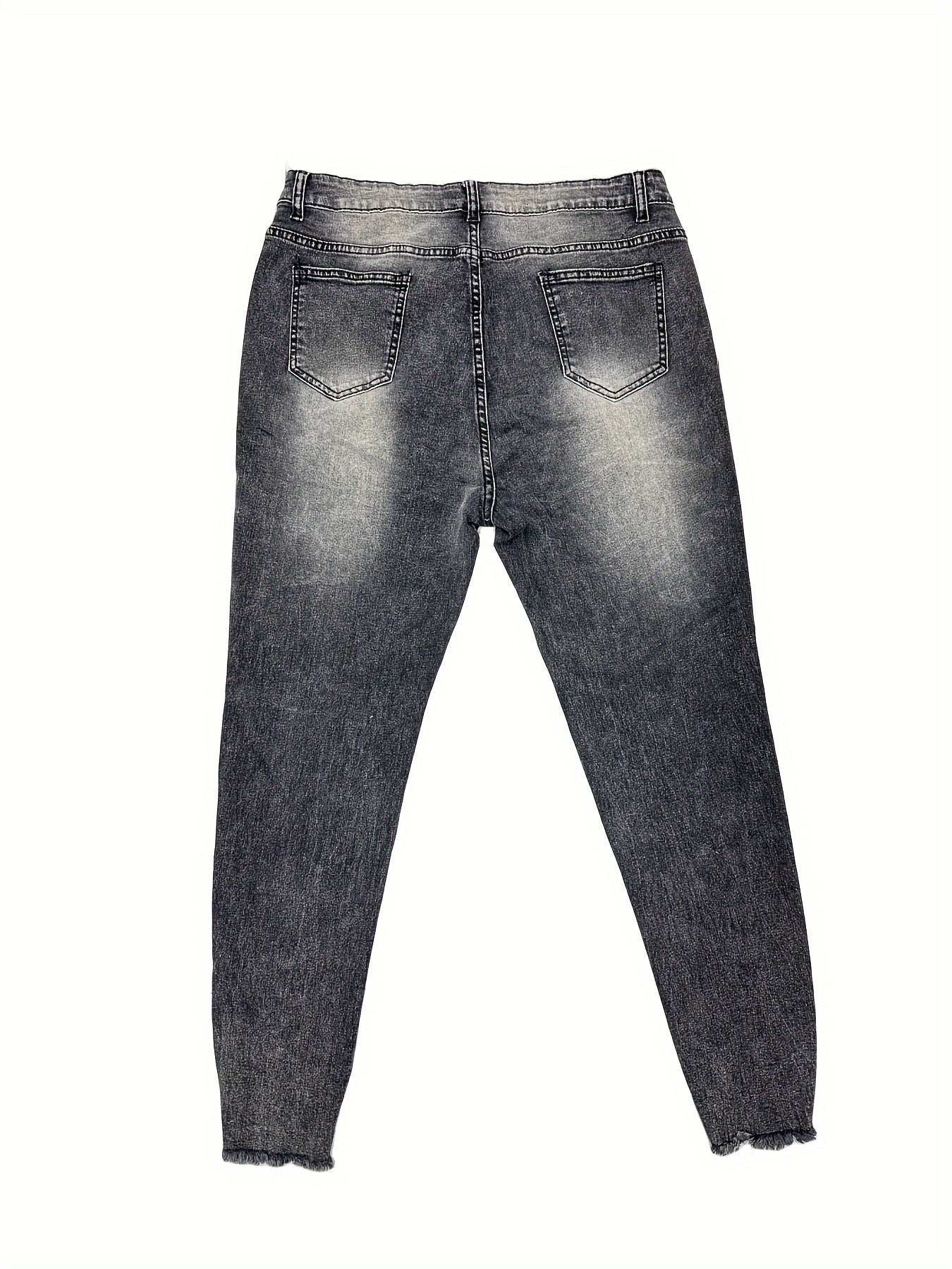 Ayollar uchun keng hajmli skinny jeans, eskirgan, yirtilgan, yuqori darajali, tozalangan qirralar