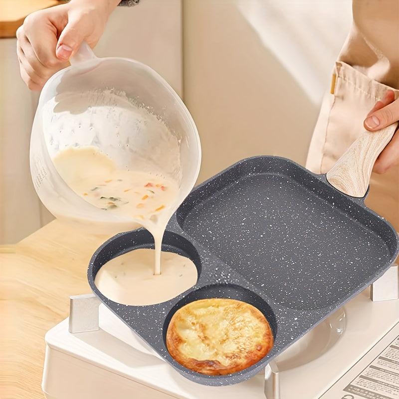 3-in-1 Non-Stick Aluminum Frying Pan for Eggs and Pancakes Induction Gas Stove Multi-Section Breakfast Skillet