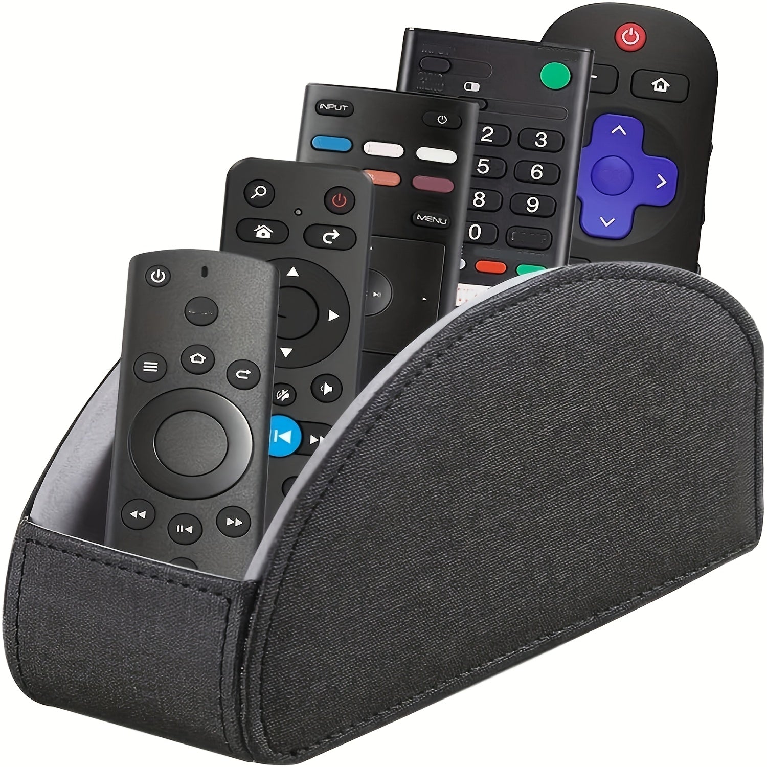 Faux Leather Remote Control Organizer with 5 Compartments for TV Remotes and Controllers